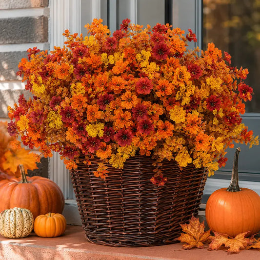 UV Resistant Fall Faux Flower Stems, Bouquet for Halloween Garden Wedding Decor