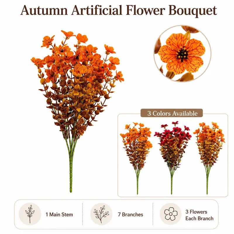 UV Resistant Fall Faux Flower Stems, Bouquet for Halloween Garden Wedding Decor