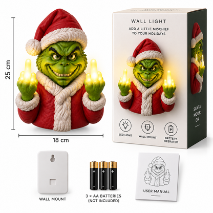 🎄Green Menace Holiday Glow | Cheeky Green Trickster LED Wall Decor | Funny Irreverent Christmas Novelty Light for Indoor & Outdoor